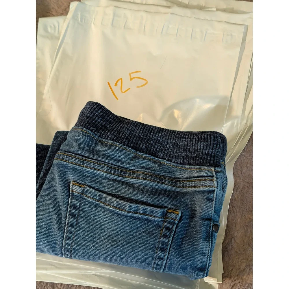 Lands End Kids Iron Knee Pull On Jeans Medium Wash Blue Size L 10H-12H 521852